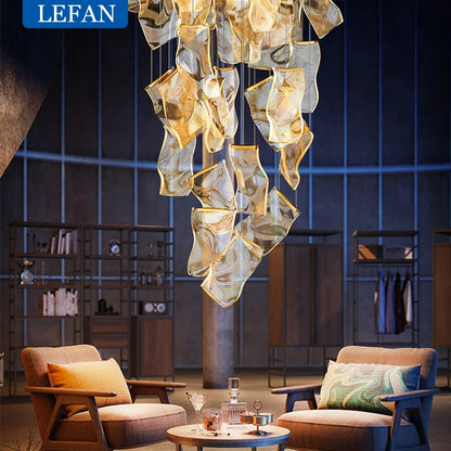 Light Guide LED Modern Chandelier living room decor lighting Duplex Rotating Stairs Pendant Lamp Dining room Hanging Lights