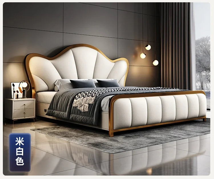 Nordic Luxury Double Bed Modern Wood High End Headboard Frame Double Bed Kids Girl Camas Matrimonial Furniture For Bedroom