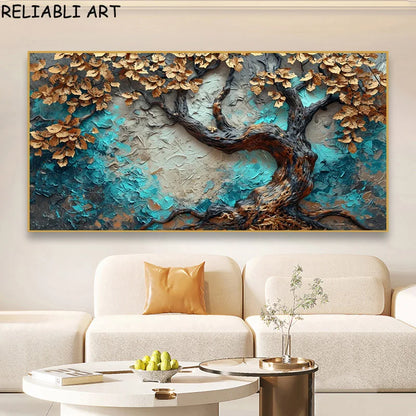 Abstract 3D Bule Flower Tree Poster and Prints Modern Canvas Painting Wall Art Pictures for Living Room Home Decor No Frame