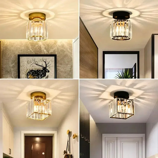 Modern Chandelier Crystal Ceiling Light Semi Flush Mount Ceiling Lighting Fixture Entrance Balcony Indoor Hang Lamp Lighting