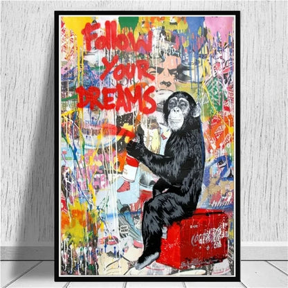 Canvas Wall Art Painting Abstract Banksy Graffiti Art Picture Funny Monkey Street Pop Wall Art Posters for Home Bedroom Decor