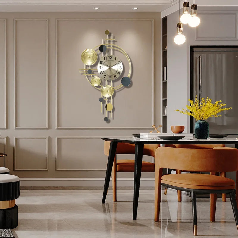Large Wall Clock Gold Nordic Living Room Art Lotus Leaf Hanging Watch Circular Geometry Pointer Mute Wall Clock Home Decoration