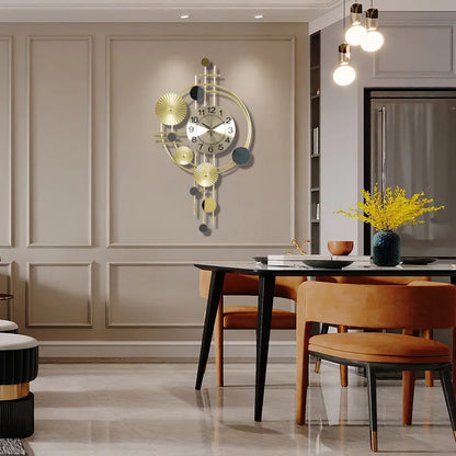 Large Wall Clock Gold Nordic Living Room Art Lotus Leaf Hanging Watch Circular Geometry Pointer Mute Wall Clock Home Decoration