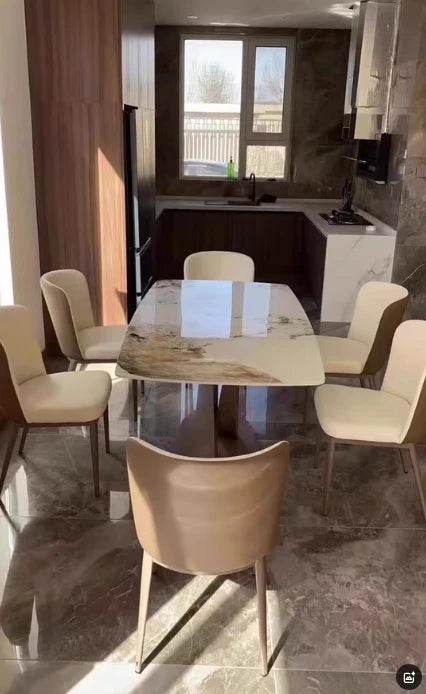 Mavisun Italian Dining Table Set 6 Chairs Ivory Home Console White Finish Sintered Stone Rock Plate Top Concise Salon Furniture