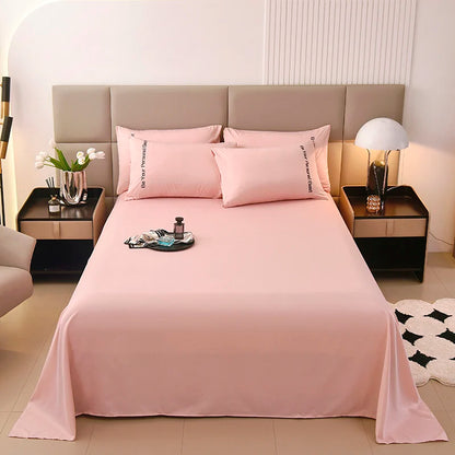 3PCS Solid Color Flat Sheet With English Embroidery Pillowcases Soft & Breathable Bed Sheet Hotel Quality Microfiber Bed Cover