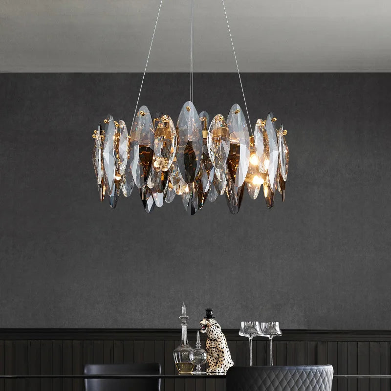 Modern Grey Clear Crystal Chandelier Light Luxury LED Lamp Fixture For Living Dining Room Winfordo Lighting
