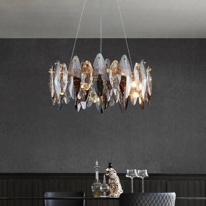 Modern Grey Clear Crystal Chandelier Light Luxury LED Lamp Fixture For Living Dining Room Winfordo Lighting