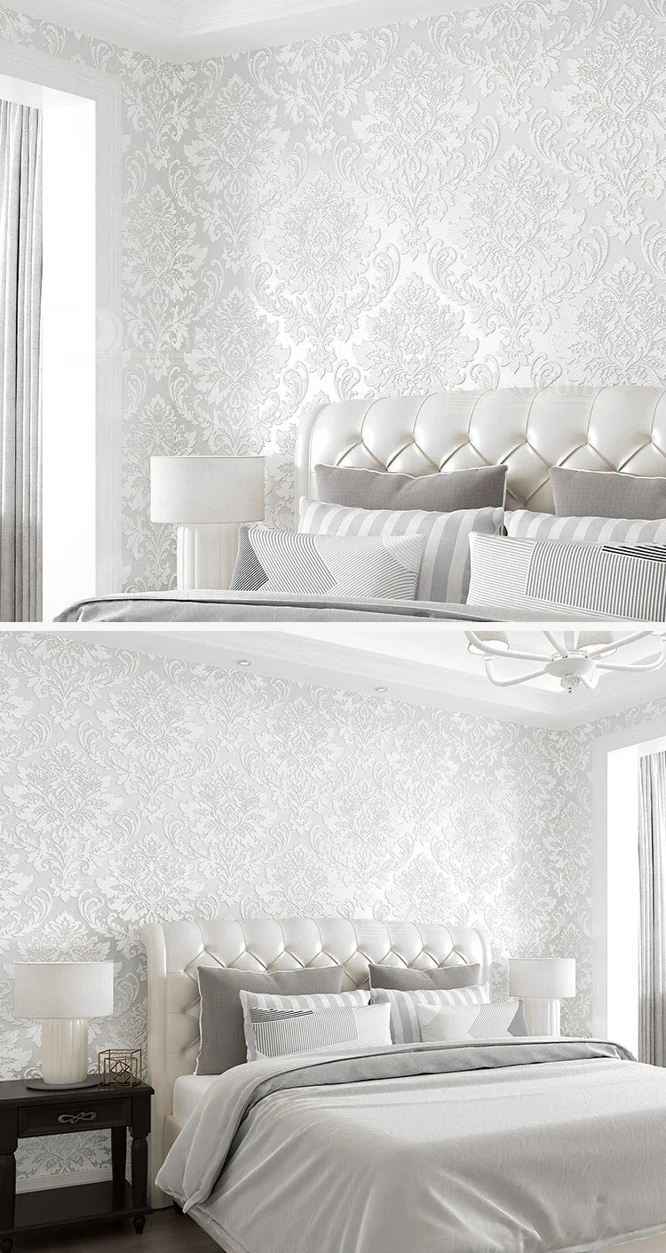 European 3D Relief Embossed Damask Wallpaper Bedroom Living room Background Floral Pattern 3D Textured Wall Paper Home Decor