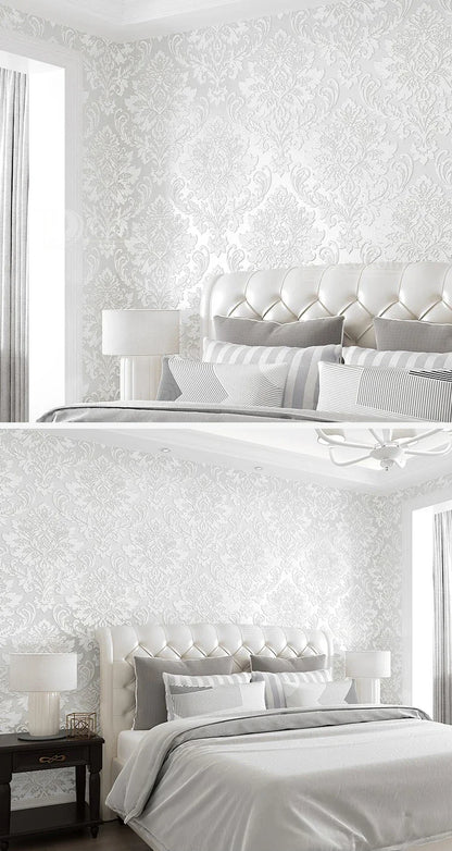 European 3D Relief Embossed Damask Wallpaper Bedroom Living room Background Floral Pattern 3D Textured Wall Paper Home Decor
