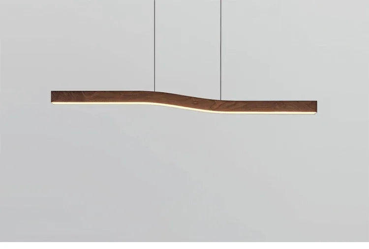 Modern Walnut Led Long Pendant Lights for Kitchen Island Dining Room Study Room Hanging Lamp Ceiling Chandeliers Wood Wooden