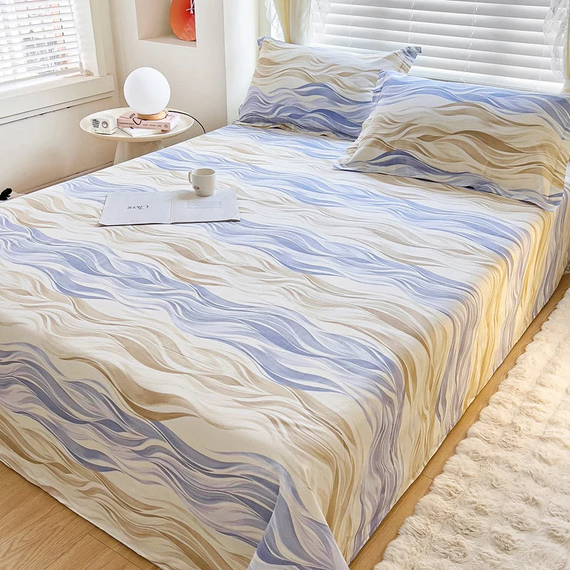 Abstract Geometric Stripe Lines Flat Sheet 3 Pieces 100% Cotton Bed Sheet Soft Comfortable Bedding for Guestrooms and Bedroom