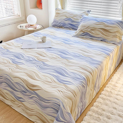 Abstract Geometric Stripe Lines Flat Sheet 3 Pieces 100% Cotton Bed Sheet Soft Comfortable Bedding for Guestrooms and Bedroom