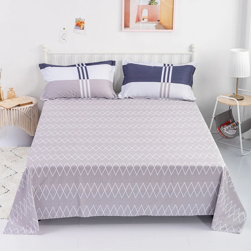 Abstract Geometric Stripe Lines Flat Sheet 3 Pieces 100% Cotton Bed Sheet Soft Comfortable Bedding for Guestrooms and Bedroom