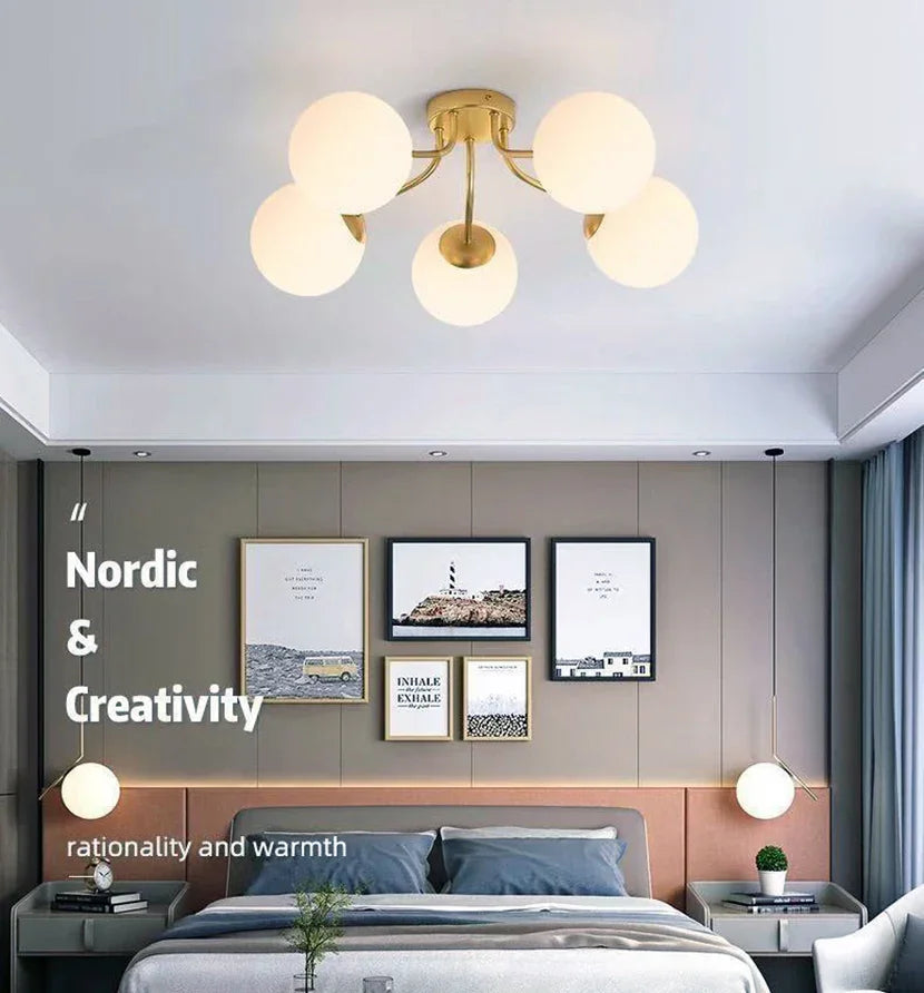 Nordic Milk White Glass Chandel Ceiling Lights for Living Room Bedroom LED Chandelier Kitchen Light Black Lighting Light Fixture