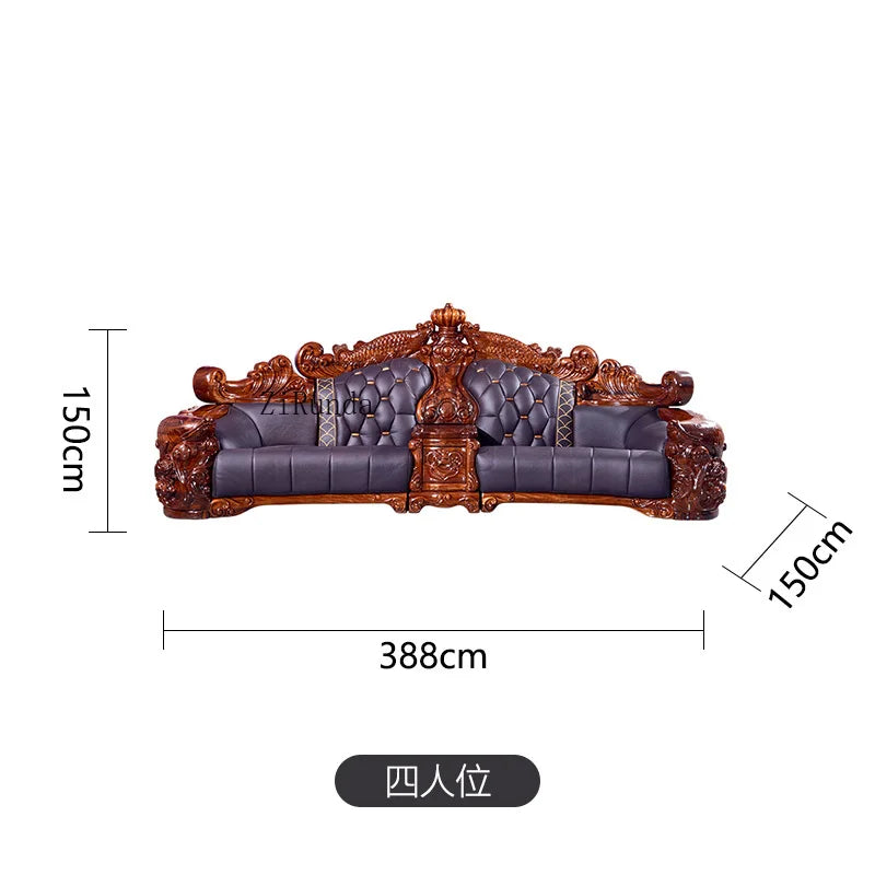 Ebony sofa leather combination, living room villa luxury solid wood furniture