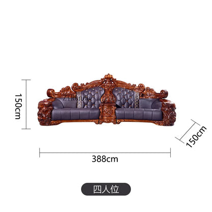 Ebony sofa leather combination, living room villa luxury solid wood furniture
