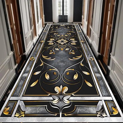 Luxury Black Golden Long Corridor Carpet Hall Runner Decor Non-slip Washable Stairway Rugs European Aisle Floor Mat Customizable