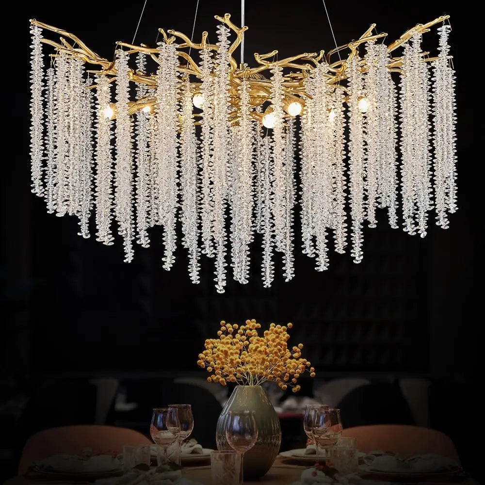 Modern Black Luxury Round Tree Branches Chandelier Lighting for Dining Room Bedroom Table K9 Large Luxury Chandeliers for Loyer