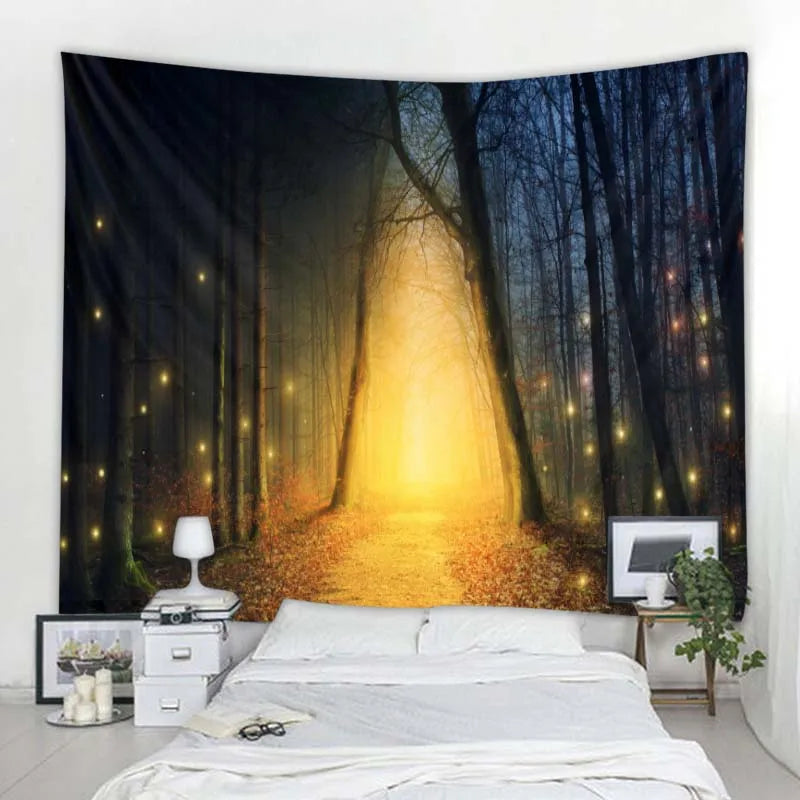 Green jungle tapestry beautiful natural forest large wall hanging hippie bohemian mandala wall art home decoration 8 sizes