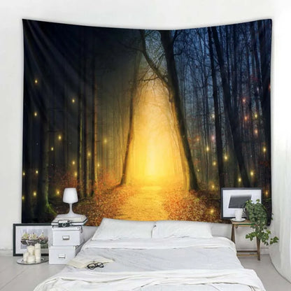 Green jungle tapestry beautiful natural forest large wall hanging hippie bohemian mandala wall art home decoration 8 sizes