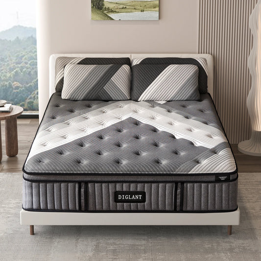 DIGLANT 14 Inch King Supportive Pressure Relief Soft Fabric Plush Hybrid Mattress Memory Foam with Pocket Springs Mattress