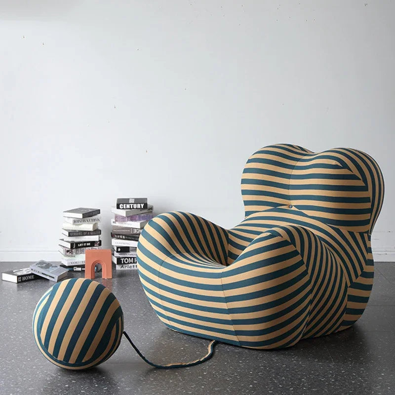 Luxury Mom's Embrace Bean Bag Sofa with Ottoman Modern Striped Cozy Seating for Living Room Bedroom Lounge Chair Decor Furniture