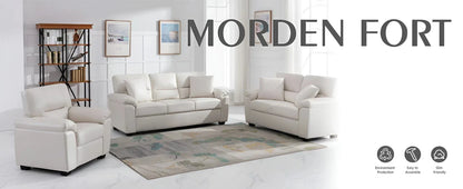 Morden Fort white leather love seat and sofa set, modern luxury and comfy furniture sleeper pouches for living room, apartment,