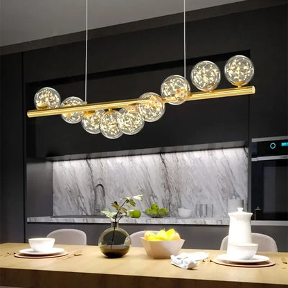 Modern Led Long Ceiling Chandelier Suspension Glass Balls Dining Table Room Kitchen Home Decor Hanging Lamp Front Desk Lights