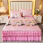 3pcs Set Luxury Classic Floral Bed Skirt with Pillowcase, Ice Silk Flower Print Bedding Set for Dorm, Bedroom, Guest Room Decor