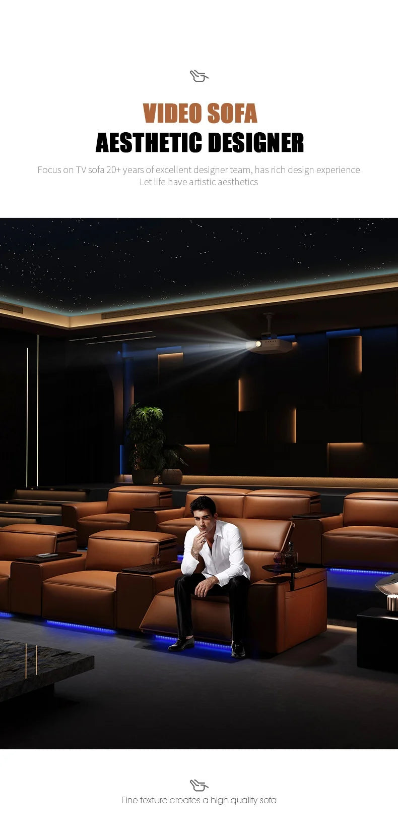 Modern Multifunctional Electric Recliner Sofa Home Theater Video Room Genuine Leather Fabric Wood for Living Video Hall