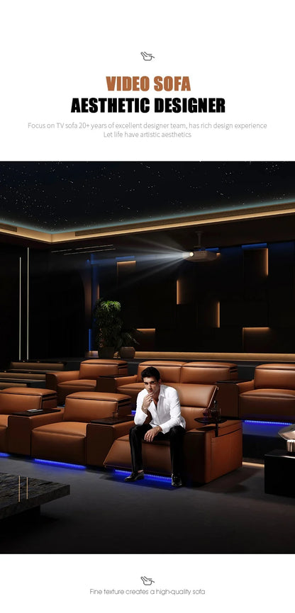 Modern Multifunctional Electric Recliner Sofa Home Theater Video Room Genuine Leather Fabric Wood for Living Video Hall