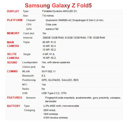 Samsung Galaxy Z Fold 5 Fold5 5G F946B F946U1 F946N 7.6" 12GB 256/512GB Snapdragon NFC Foldable Original 99% New Cell Phone