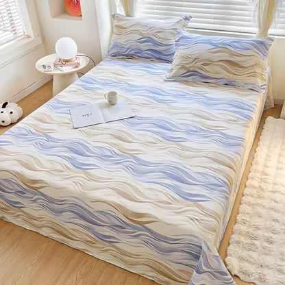 Abstract Geometric Stripe Lines Flat Sheet 3 Pieces 100% Cotton Bed Sheet Soft Comfortable Bedding for Guestrooms and Bedroom
