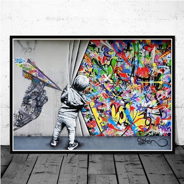 Canvas Wall Art Painting Abstract Banksy Graffiti Art Picture Funny Monkey Street Pop Wall Art Posters for Home Bedroom Decor