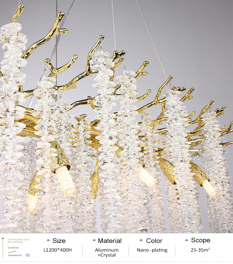 Round Gold Crystal Chandelier For Bedroom Living Room Dining Room Lounge Modern Luxury Gold Ceiling Crystal Branch Chandeliers