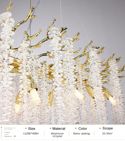Round Gold Crystal Chandelier For Bedroom Living Room Dining Room Lounge Modern Luxury Gold Ceiling Crystal Branch Chandeliers