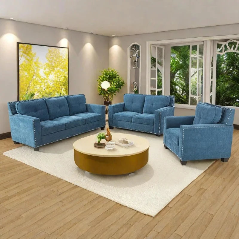 Cars Sofa for Living Room Set 3 Piece Modern Decor Loveseat Set with Arms and Nailhead,Includes Couch and A