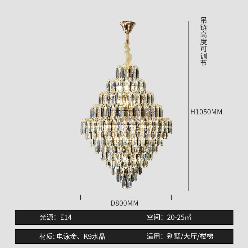 Designer LED Light Luxury Villa Main Hall Crystal Chandelier Luxury Hotel Restaurant Sales Office Custom Lights Pendant lights