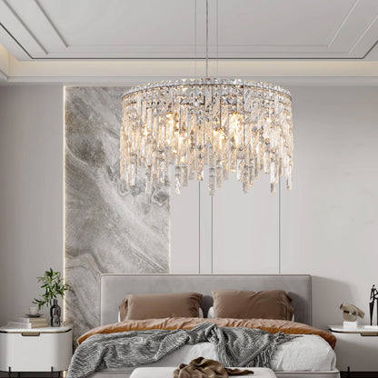 Chrome Elegant Crystal Chandelier Modern Ceiling Light Fixture with Reflective Hanging Crystals for Living Room and Foyers