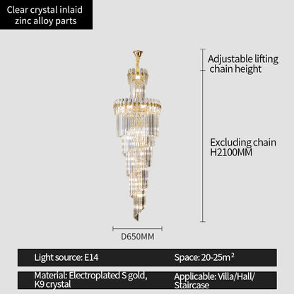 Post-Modern Duplex Villa Hall Crystal Chandelier Simple Light Luxury Jump Floor Floor Rotating Hollow Long Strip Crystal Chandel