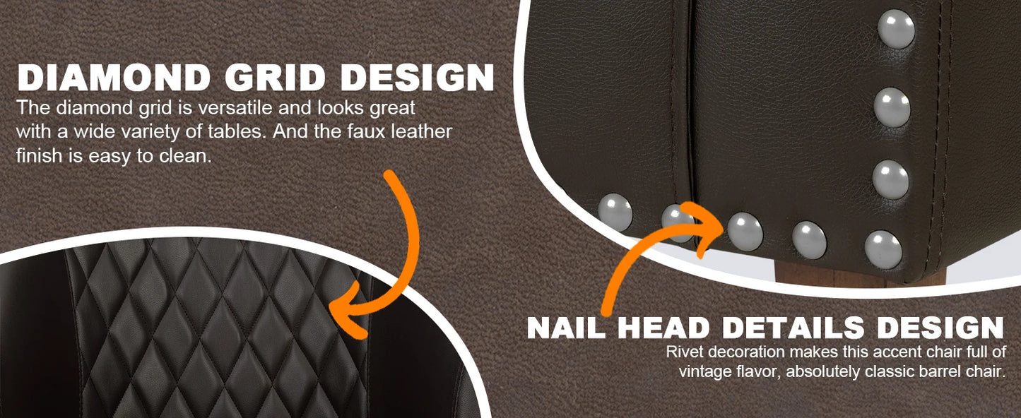 Comfy Accent Chair, Faux Leather Living Room Chairs Club Chair with Cushion, Nailhead Trim and Diamond Mesh Backrest
