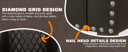 Comfy Accent Chair, Faux Leather Living Room Chairs Club Chair with Cushion, Nailhead Trim and Diamond Mesh Backrest