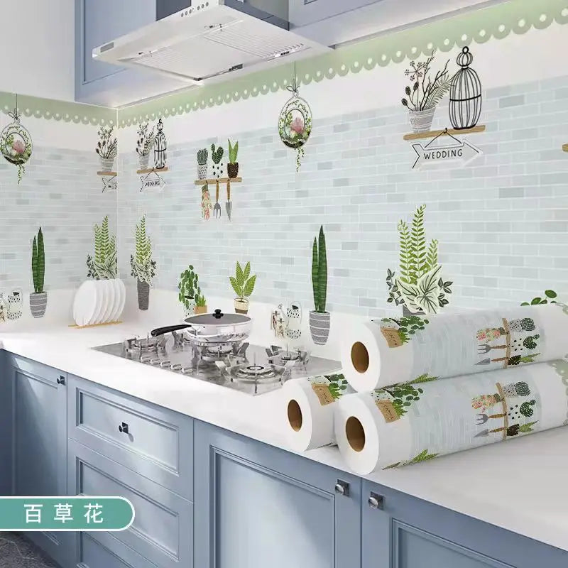 Kitchen Stove Oil-proof Sticker Waterproof High Temperature Resistant Wallpapers Kitchen Decoration Self Adhesive Contact Paper
