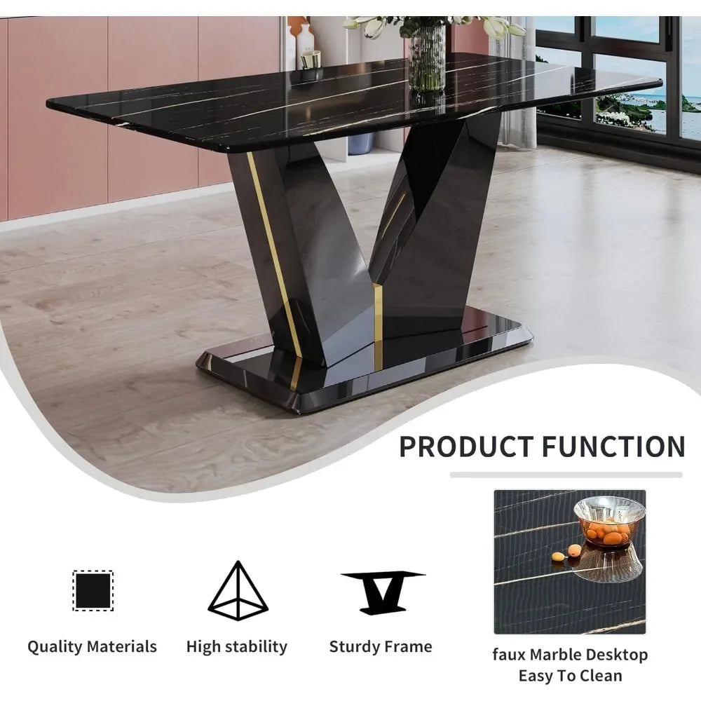 Marble Dining Table Set,Modern Dinings TablewithMDF Base Dinings Room Table and 4 Upholstered Metal Leg Chairs,Dining Room Sets