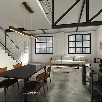 Modern Walnut Led Long Pendant Lights for Kitchen Island Dining Room Study Room Hanging Lamp Ceiling Chandeliers Wood Wooden