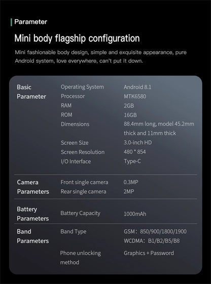 SOYES S23 Pro 3.0" Android8.1 Mini Smartphone 2GB RAM 16GB ROM Dual SIM Standby 1000mAh 3G Network Compact Mobile Phone