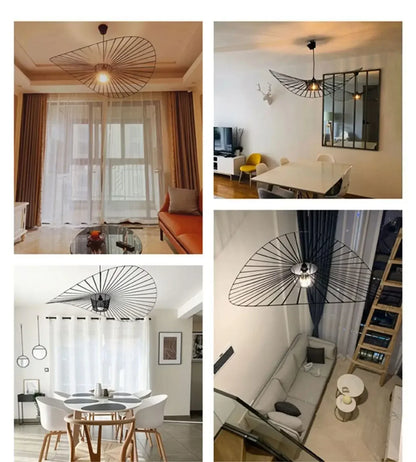 Nordic Vertigo Straw Hat Pendant Lights French Fabric for Restaurant Artistic and Creative Living Room Bedroom Hoom Decor Lamp
