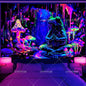 Blacklight Mushroom Tapestry UV Reactive Hippie Skull Tapestries Wall Hanging Eyes Forest Tapestry Glow In The Dark Posters