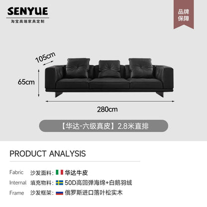 Large Nordic Italian Sofa Luxury Beige Leather Designer Modern Double Couch Living Room Chaise Canape Salon Home Furniture