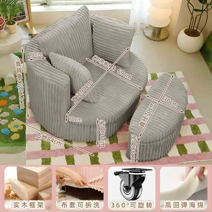 Leisure Comfy Single Sofa Chair Soft Upholstered Movable Swivel Accent Chair for Living Room Bedroom Armchair with Wheels